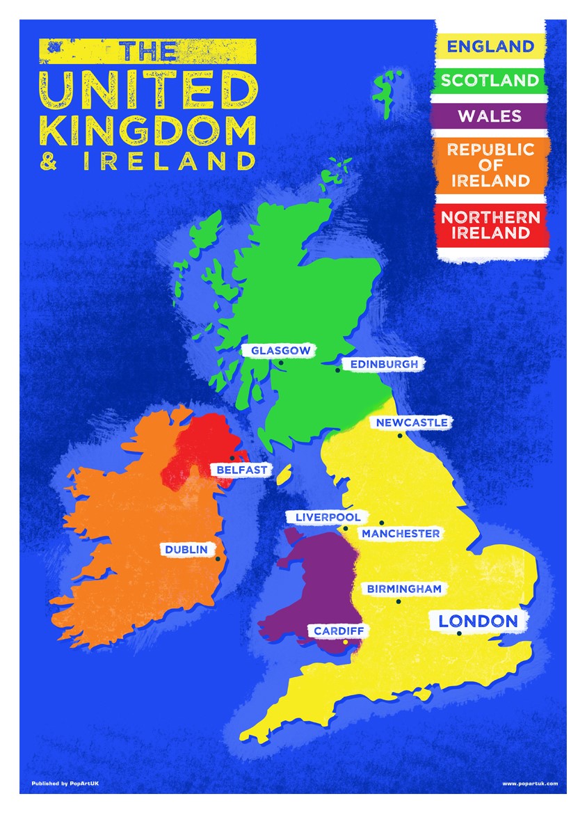 Uk Ireland Country Map Colourful Countries Poster Buy Online